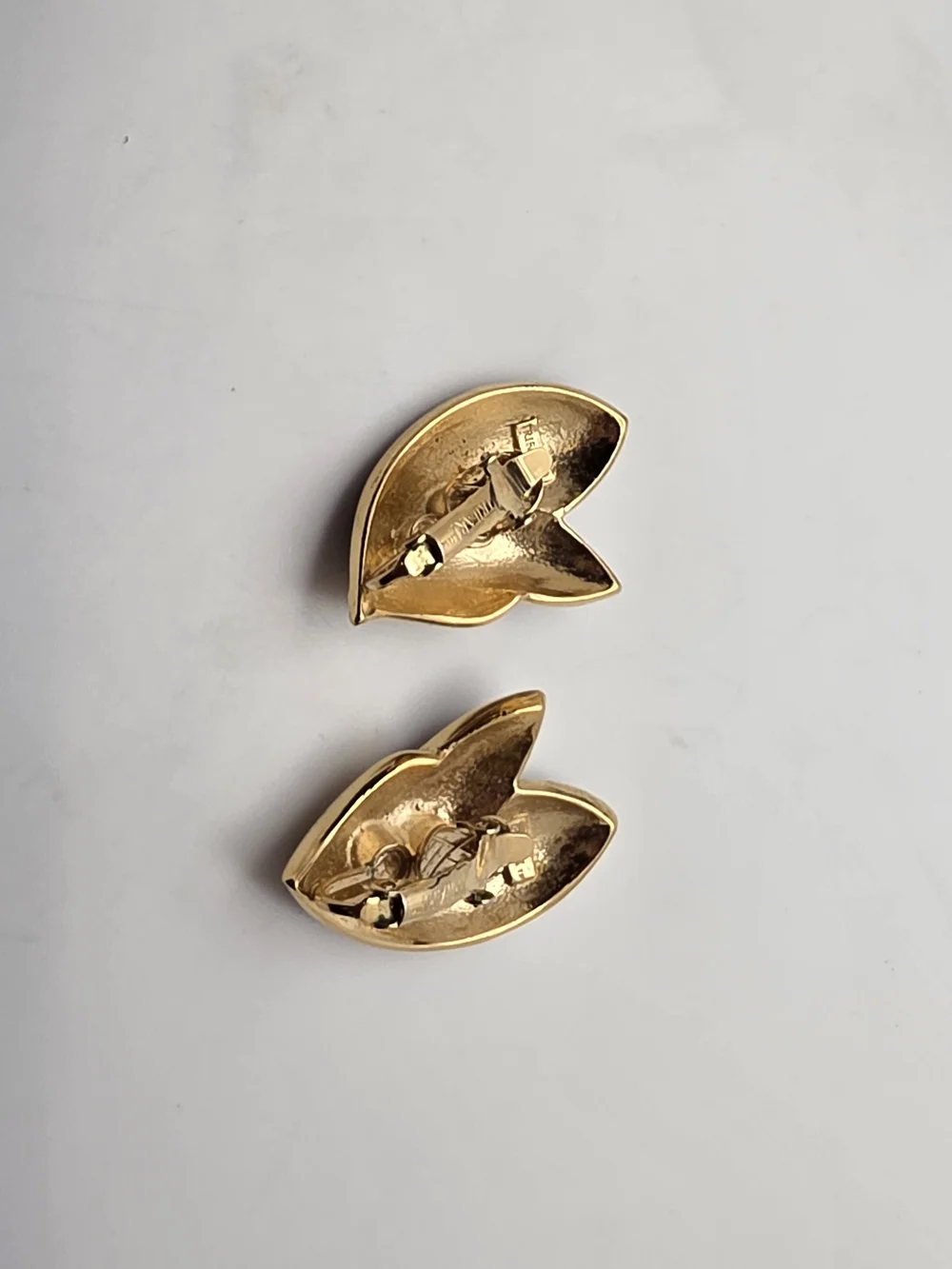 Trifari Gold-Tone Earrings with Deep Purple Enamel Petals